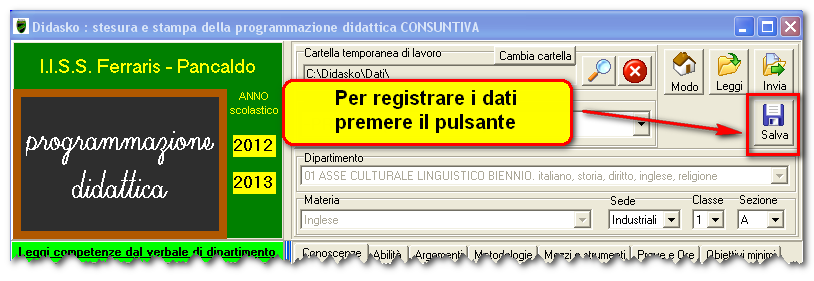 Fig. 6: Pannello con le competenze recuperate dal verbale di dipartimento Non bisogna modificare le competenze perché queste sono stabilite dal dipartimento e il singolo docente non può intervenire