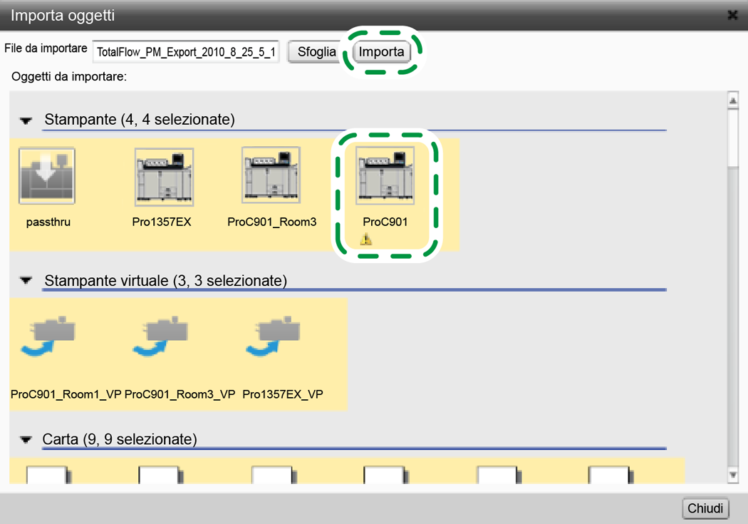 2 Configurazione del sistema 4) Fare clic su [Sfoglia] e selezionare il file XML che contiene gli oggetti esportati. Gli oggetti vengono visualizzati nel file.