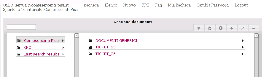 KPO Cartella dello sportello TASTI PER LA GESTIONE DEI DOCUMENTI OGNI SPORTELLO HA UNA PROPRIA CARTELLA DEI DOCUMENTI L'APPLICAZIONE GENERA AUTOMATICAMENTE UNA SOTTOCARTELLA