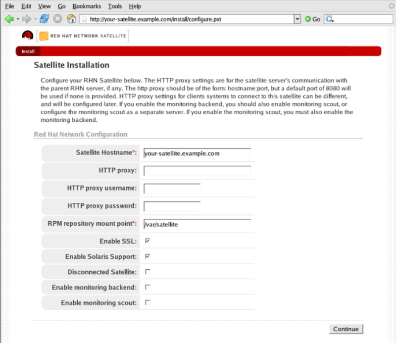 Red Hat Network Satellite 5.4 Reference Guide Figura 12.1. Abilitazione del supporto UNIX durante l'installazione di Satellite 2.