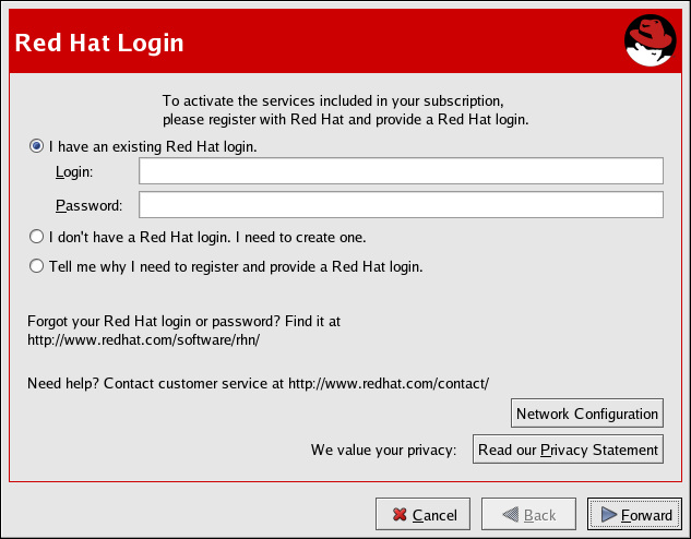 Capitolo 4. Red Hat Update Agent Importante Gli utenti possono accedere e leggere il privacy statement di Red Hat da questa schermata.