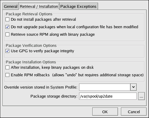 Red Hat Network Satellite 5.4 Reference Guide Figura 4.17. Impostazioni per l'installazione/recupero È possibile selezionare le seguenti opzioni di recupero del pacchetto (consultare la Figura 4.