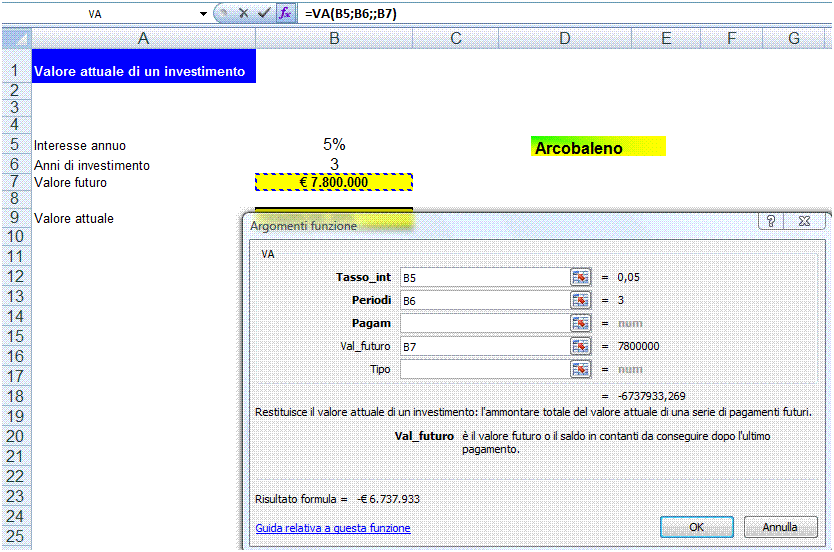 AM4 Foglio elettronico livello avanzato 21 VA Restituisce il valore attuale netto di un investimento.