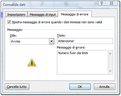 AM4 Foglio elettronico livello avanzato 55 AM4.5.1.2 Inserire un messaggio d ingresso e di segnalazione d errore.