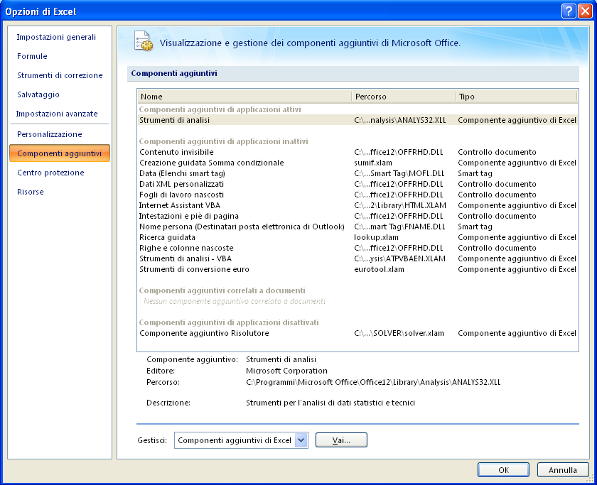 Accediamo alla scheda dei componenti aggiuntivi e, con il disco magnetico dell Office inserito installiamo il componente aggiuntivo
