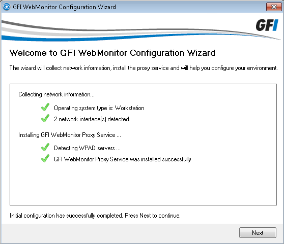 Schermata 4: schermata di benvenuto configurazione guidata di GFI WebMonitor La configurazione guidata di GFI WebMonitor può essere avviata manualmente da C:\Program