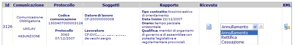 Il pulsante permette di visualizzare la ricevuta della comunicazione Selezionando il comando si visualizza una schermata che permette di salvare il file della ricevuta in