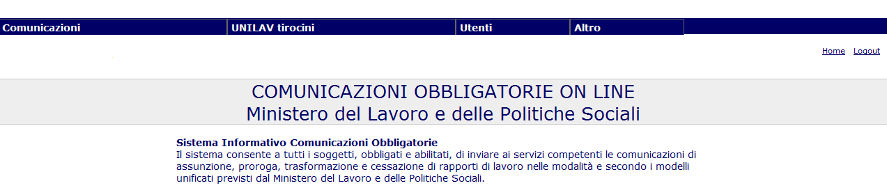 Funzionalità dell interfaccia Una volta eseguita questa operazione l utente potrà accedere al menù principale composto dalle seguenti sezioni: Comunicazioni: Visualizzazione CO di competenza Report