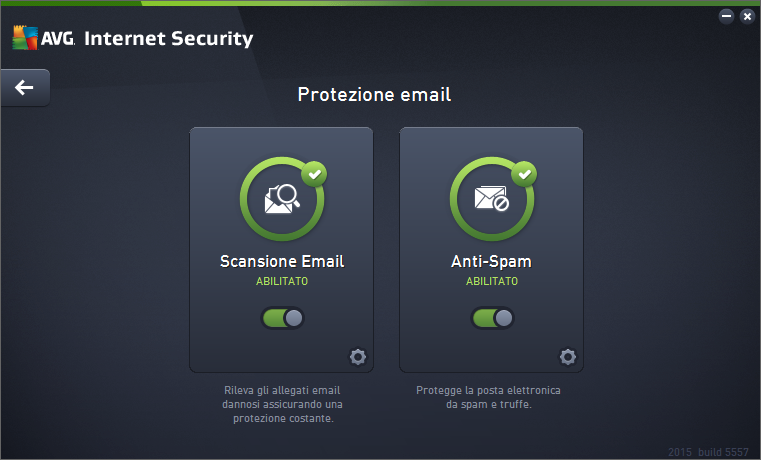 3.4.4. Protezione email Il componente Protezione email include i due seguenti servizi di protezione: Scansione Email e Anti-Spam (il servizio Anti-Spam è accessibile solo nelle edizioni