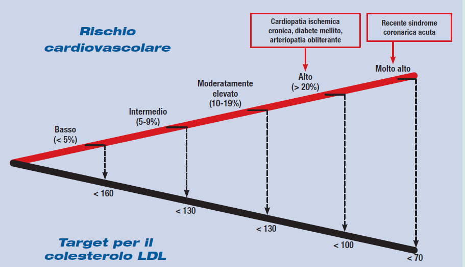 Vengono dunque identificate delle categorie di rischio I pazienti ad alto rischio devono necessariamente avere un colesterolo LDL < di 70 mg/dl Grundy et al.