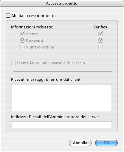 GESTIONE DI EFI SPLASH RPX-iii 45 Accesso protetto La funzione Accesso protetto consente all amministratore di EFI Splash RPX-iii di limitare l accesso alla stampa su EFI Splash RPX-iii definendo