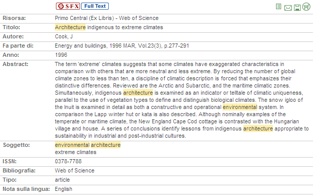 Delivery del full text degli articoli diversamente dalle risorse del KB di Metalib (per le quali il delivery del full text o dei record originali si avvale anche dei link esterni attivabili dai