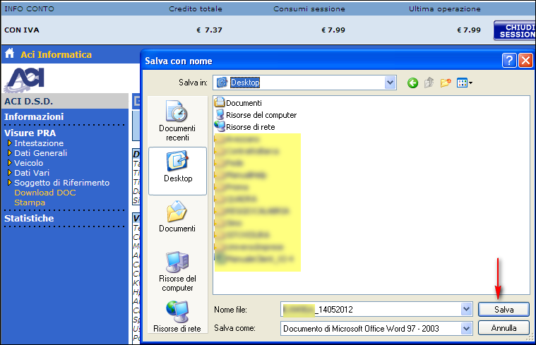 Figura 5 Salvataggio della visura sul proprio PC