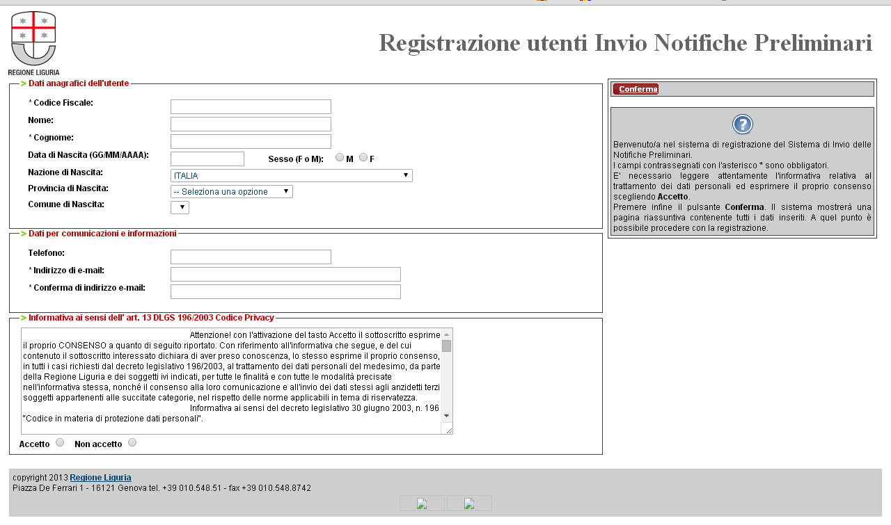 La pagina di accesso al sito e richiesta login e password Al primo accesso un cittadino o un libero professionista, dovrà registrarsi per ottenere le credenziali di accesso al sistema.