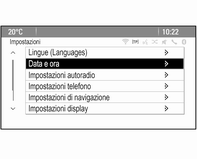 110 Strumenti e comandi Impostazioni nel Visualizzatore a colori info CD 600/Navi 650/Navi 950 Premere il pulsante CONFIG sulla maschera del sistema Infotainment per accedere al menu di