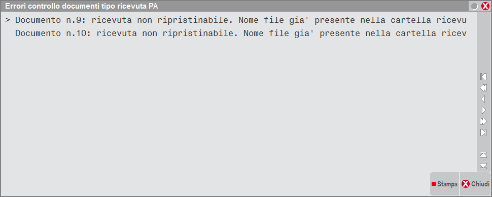 Nell esempio: Documento n. 8: ITRSSMRA75M28H501J_A.xml (fattura) e IT012345678989_A_RC_001.xml (ricevuta di consegna); Documento n. 21: documento cancellato.