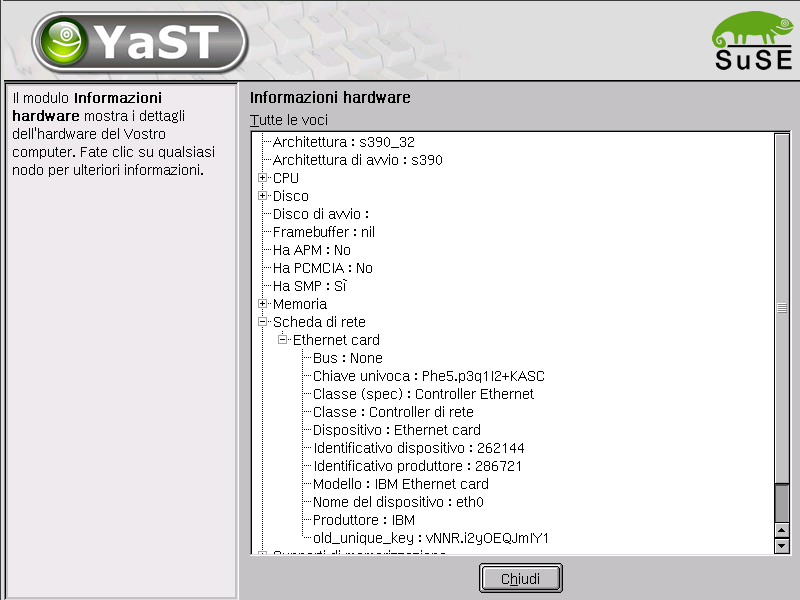 Stampante Con questo modulo potete configurare le stampanti collegate al vostro sistema. SuSE Linux Enterprise Server for S/390 e zseries supporta anche stampanti di rete e stampa in file.