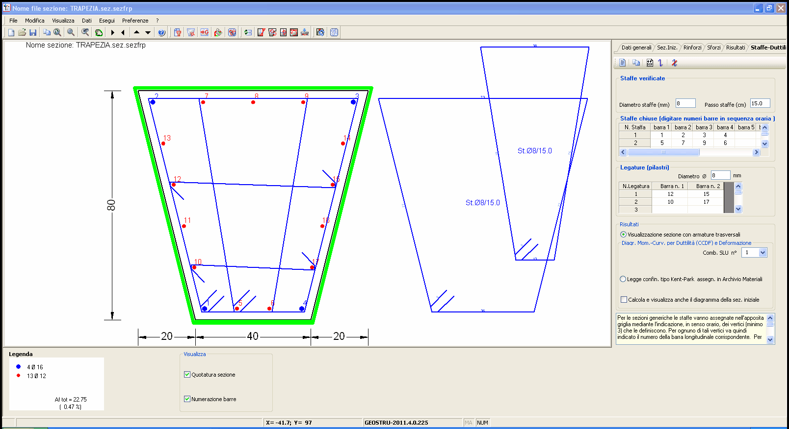 42 RC-SEC-FRP Duttilità e diagrammi momenti curvature In questa stessa scheda è previsto il calcolo e la rappresentazione grafica di vari tipi di diagrammi momenti curvature in grado di fornire una