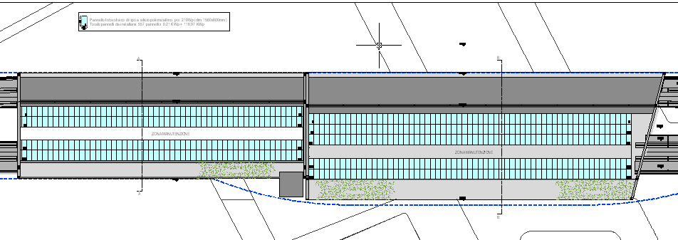 grazie al quale sono posti i pannelli fotovoltaici, sia sulla balaustra della passerella sia sulle falde inclinate della fermata Lazzaretto; nel primo caso il disegno nasce per migliorare la resa dei