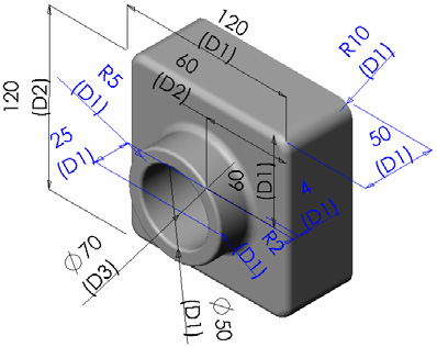 Rinominare le altre funzioni utilizzate nella tabella dati Rinominare Extrude2 in Knob. Rinominare Cut-Extrude1 in Hole_in_Knob. Rinominare Fillet1 in Outside_corners.