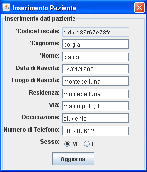 62 6. Funzionamento del software Se si sceglierà di entrare nella sessione dei dati anagraci si avrà