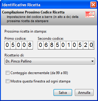 Il codice delle ricette è costituito da una serie di cifre che hanno un certo significato a seconda della disposizione, analizziamo infatti qui di seguito la serie numerica in ogni sua parte (Fig.19).