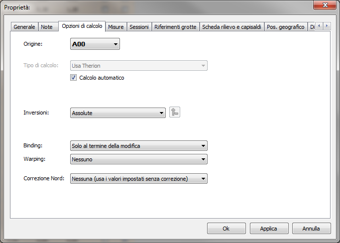 Un nuovo rilievo La prima operazione da effettuare dopo aver configurato il programma è iniziare a personalizzare il rilievo. Dal menu File/Proprietà è possibile aprire la seguente maschera.