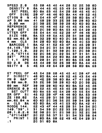 Dati ASCII Dati esadecimali relativi alla colonna di sinistra dei dati ASCII Nota: 1. La modalità Dump necessita di fogli larghi 2 