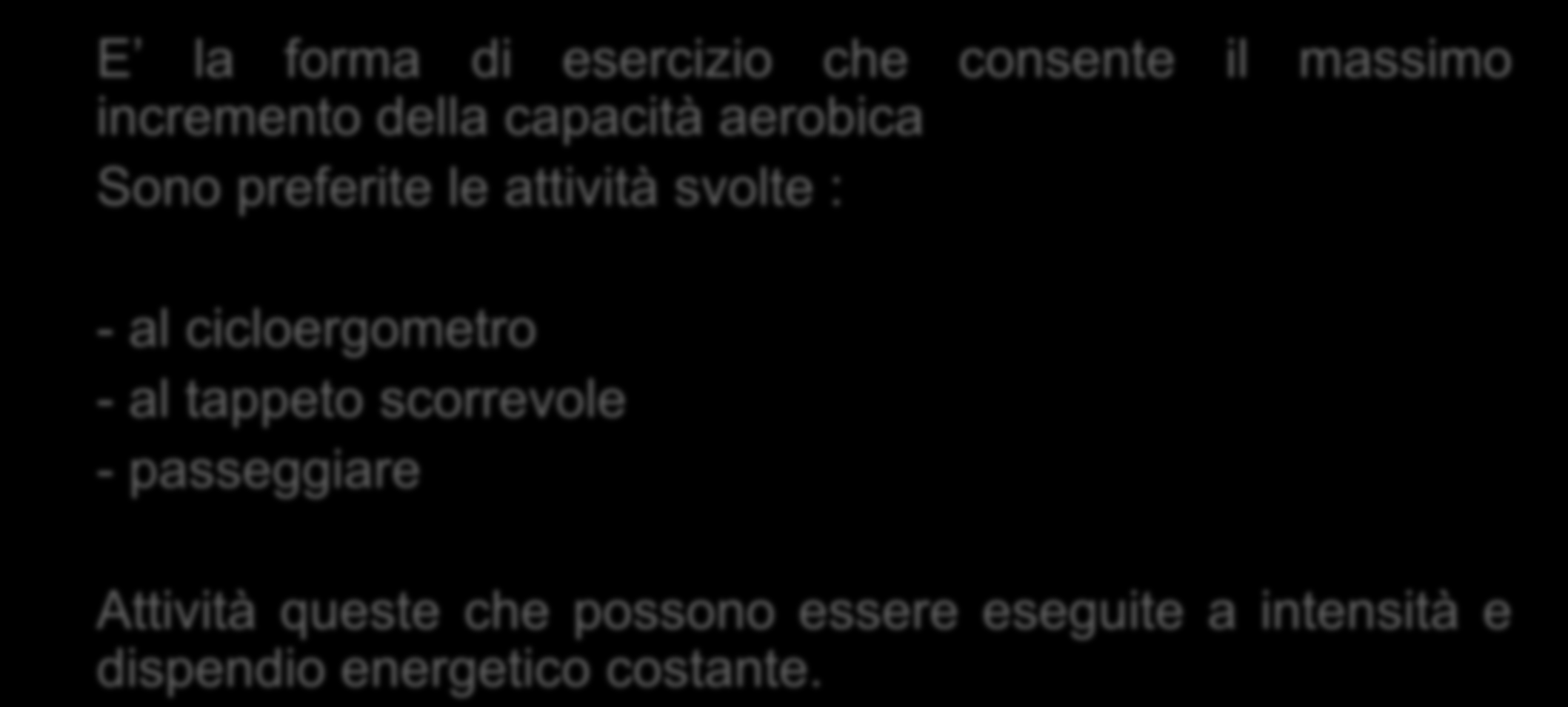 IL PROGRAMMA RIABILITATIVO Prevenire lo scompenso e le sue recidive Il training di resistenza (endurance) E la forma di esercizio che consente il massimo incremento della capacità