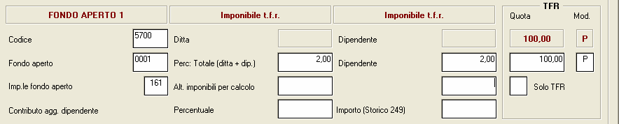 calcolo, crea un tabulato affinché possa controllare e memorizza i valori nel bottone Dati F.P.C.