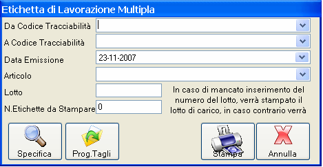 Etichette di Lavorazione Multipla Accedendo al sotto menu F3 LAVORAZIONE MULTIPLA, si accede ad una parte molto interessante del programma, che e stata specificamente richiesta da molti sezionatori,