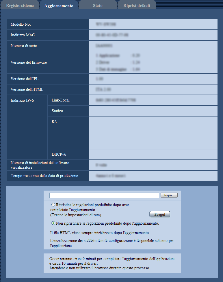 19 Manutenzione della telecamera [Manutenzione] 19.2 Aggiornamento del firmware [Aggiornamento] Cliccare la scheda [Aggiornamento] della pagina Manutenzione.