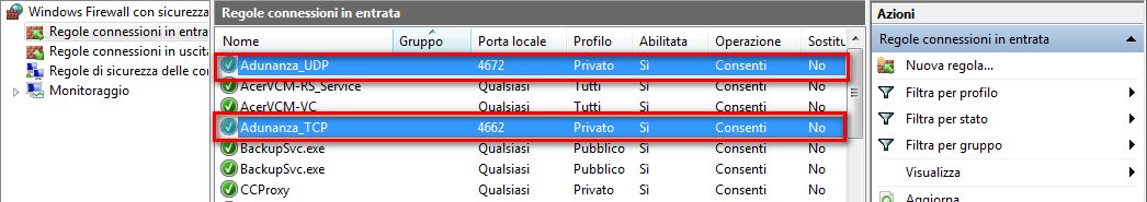 La regola di emule AdunanzA per la porta TCP è stata creata! 8.