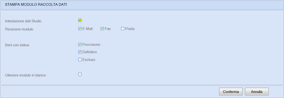 Funzione LA Stampa Laser Eseguendo la funzione viene visualizzata la seguente schermata: Esercizio adempimento: viene proposto quello richiamato nella gestione Comunicazione Tipo Stampa: assume i