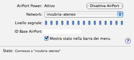 11. Dato l ok dovrebbe comparire il pannello mostrato in figura con l indicazione del livello del segnale e lo stato della connessione (da ottengo stato a connesso a ) 12.