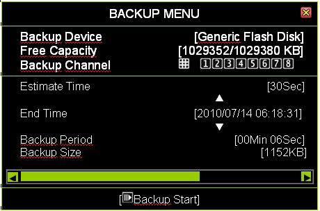 Le opzioni Free Capacity (Spazio libero), Estimate Time (Tempo stimato), Backup Period (Intervallo di backup) e Backup Size (Dimensioni del backup) si aggiornano automaticamente.