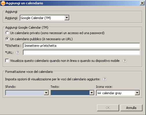 Qui un esempio per aggiungere un calendario Google dove si può scegliere tra un calendario privato o pubblico.
