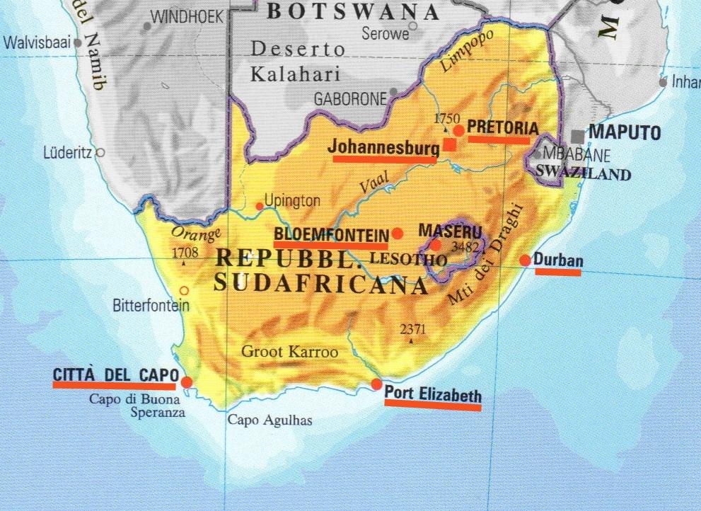 Stati confinanti Namibia, Botswana, Zimbawe, Mozambico, Swaziland, Lesotho. Quest ultimo si trova all interno dello stato.