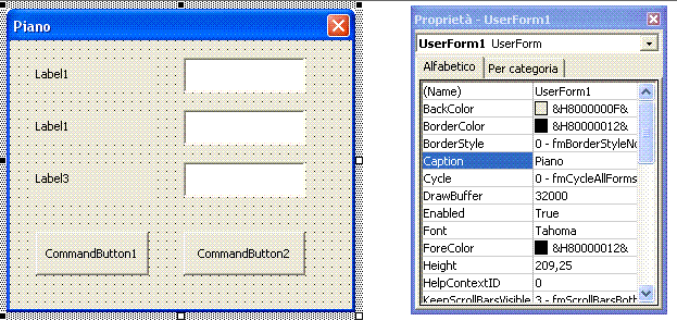 82 la user form Selezionato l oggetto UserForm facendo click, lo vediamo evidenziato con una cornice di otto quadratini.