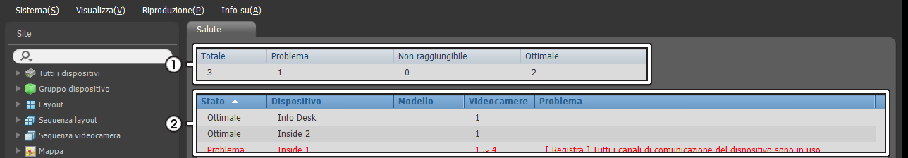 Videoregistratore di rete Capitolo 8 Monitoraggio dell'integrità e dello stato del sistema È possibile controllare contemporaneamente lo stato del sistema e lo stato dei dispositivi registrati.