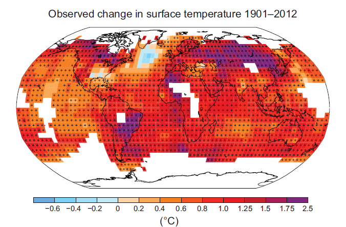 CAPITOLO 1. I CAMBIAMENTI CLIMATICI ED IL FENOMENO DELL AUMENTO DEI GAS SERRA 8 Figura 1.2: Riscaldamento globale del pianeta, 1901-2012, fonte IPCC 2013.
