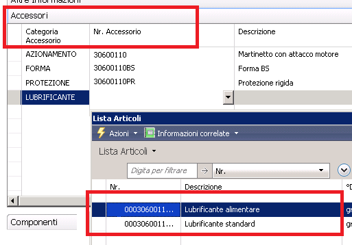 Configurazione: scelta accessori Attraverso una selezione guidata, l operatore sceglie gli accessori desiderati (la compatibilità è stabilita da regole