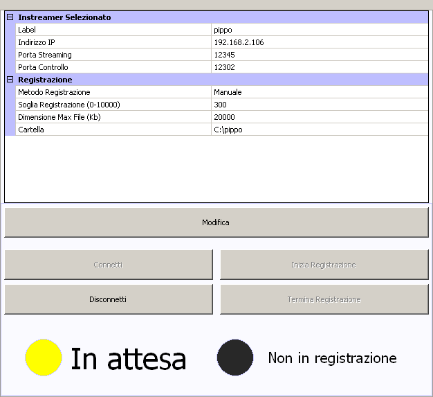 Finestra Instreamer Selezionato In questa finestra compaiono le informazioni dettagliate relative al modulo selezionato precedentemente nella finestra Instreamer Inseriti.