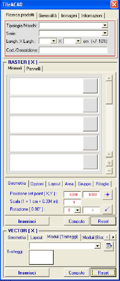 9 0.1 - Generalità All attivazione di TileACAD verrà visualizzata a video sulla destra dello schermo, e si sovrapporrà all area di lavoro di Autocad, una finestra verticale che contiene tutte le