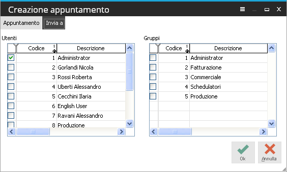 Nuovo appuntamento L utente che crea il post-in ha anche la possibilità, dalla cartella Invia a, di inviarlo ad altri utenti/gruppi; gli utenti che ricevono il