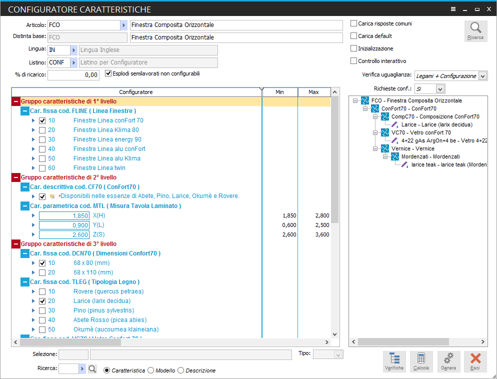 Configuratore di caratteristiche Il modulo del Configuratore di caratteristiche permette di creare distinte base ed articoli in base ad n Caratteristiche definite liberamente dall'utente.