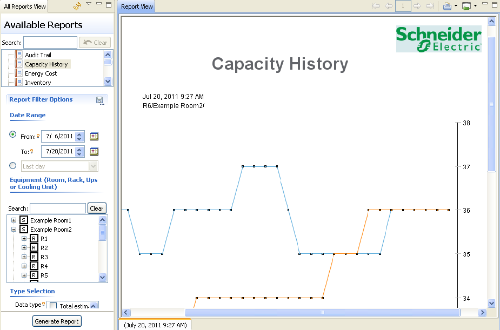 Rapporti capacità Si possono generare rapporti di capacità mostrando una panoramica della capacità e della capacità nel tempo.