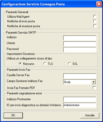 9.3.3.8 Fax Server Installato Identificatore sistema fax : è la parola chiave che viene ricercata nel valore del campo Destinatario ( To ) di una stampa per identificare se si tratta di una stampa