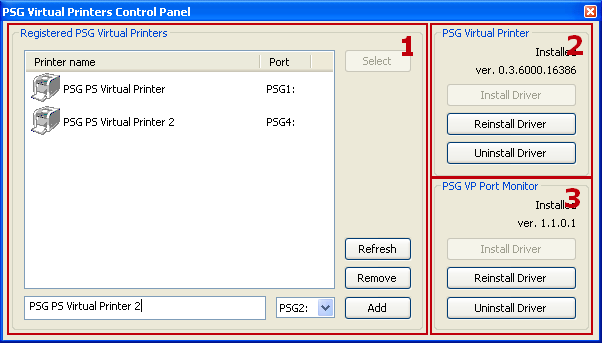 Nel PSG_STD il comando per l attivazione del pannello di controllo delle stampanti virtuali è stato posizionato nel menu di sistema dell applicazione.