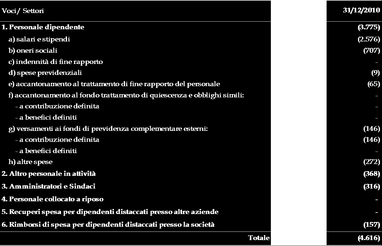 SEZIONE 9 SPESE AMMINISTRATIVE VOCE 110 9.1 Composizione della voce 110.